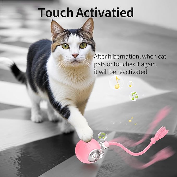 Interactive Cat Toys, Automatic Moving Cat Toys for Bored Indoor Adult Cats, Fast Rolling, Chirping & Motion-Activated Kitty Toys, Fun Gift for Cats with Speedy Tail 2.0, USB Rechargeable (Pink)
