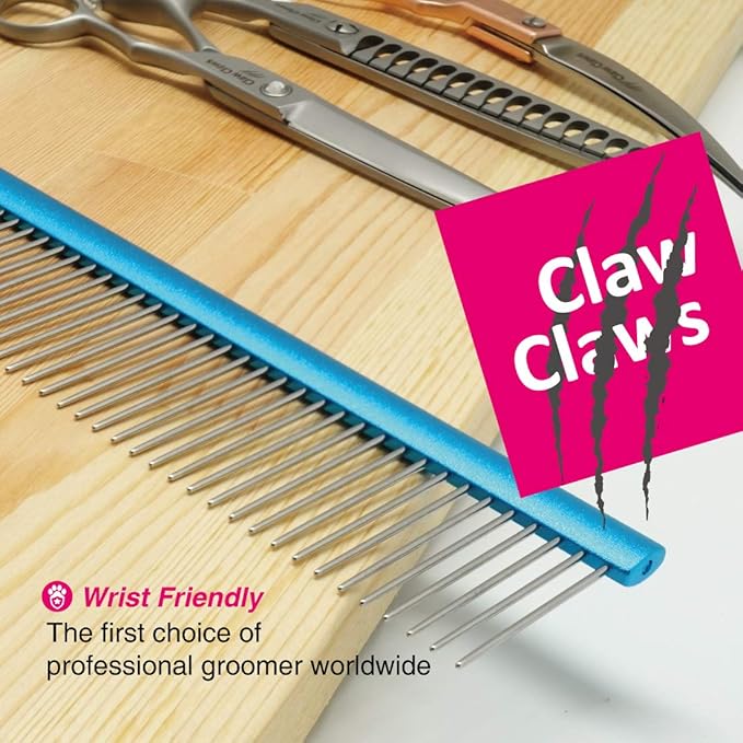 Greyhound Comb with Oval Handle for Dogs and Cats, Removing and Shedding Matted, Tangled Hair, Metal Comb with Stainless Steel Pins, Detangling Grooming Tool, Pet Comb (20% Fine Spacing)…