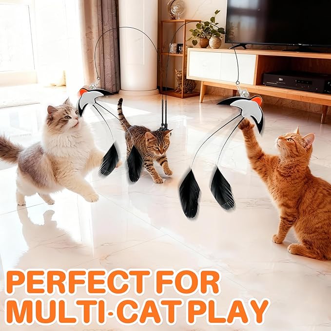 Walfront Interactive Cat Toy, Swallow Bird Cat Wand, Double-Head Suction Base, 2 Realistic Bird Attachments, for Indoor Cats, Kittens and Adult Cats, Self-Play Exercise, Active & Happy