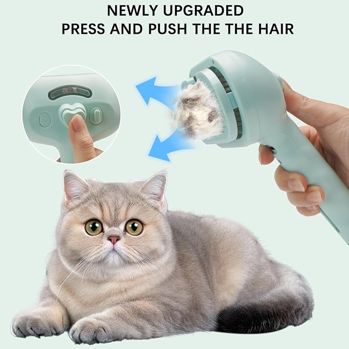 Pet Steam Brush for Cat & Dog – 4-in-1 De-Shedding, Steam Spray, and Self-Cleaning Grooming Tool – Ideal for Long and Short-Haired Pets– Includes 2 Bottles of 120 mL Waterless Shampoo(Green)