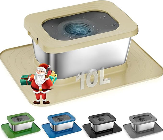 10L No Spill Dog Water Bowl, 2.6 Gal Stainless Steel No Splash Large Dog Water Bowl with Non-Slip Silicone Mat, Spill Proof Slow Drinking Pet Bowls for Messy Drinkers Indoor/Outdoor Use Beige