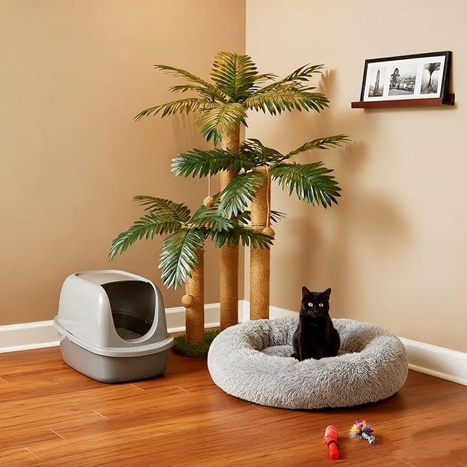 31.5Inch Cat Scratching Post,Cat Scratcher Tree with 3 Scratching Poles & 2 Interactive Dangling Balls,Cats Scratching Posts for Indoor Kitten & Adult Cats