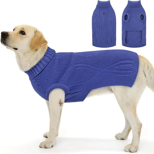 Dog Sweater Pullover, Cable Knit Dog Christmas Sweater, Dogs Sweaters for Small Medium Large Dogs with Harness Hole,Puppy Sweaters Boy Or Girl(Blue,XXL)