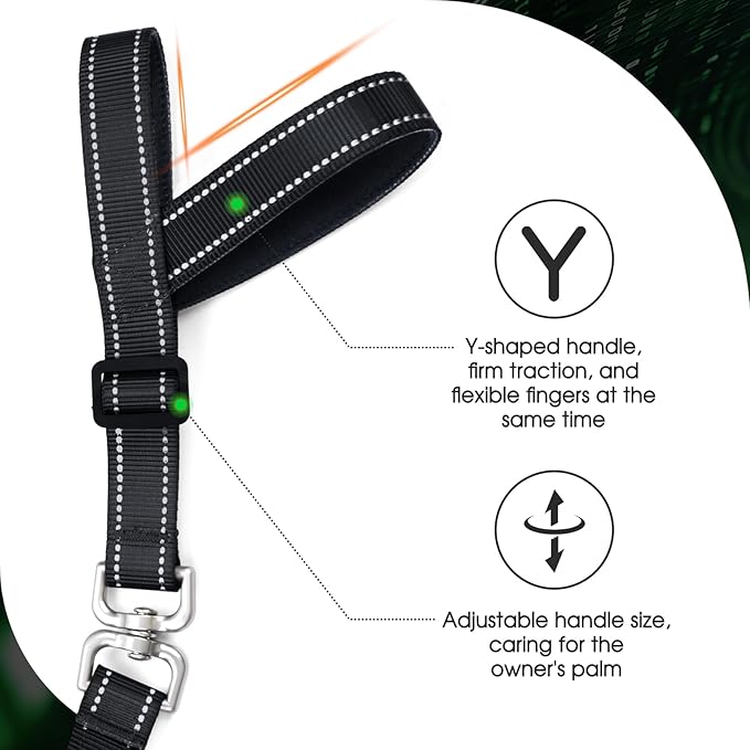 Hands-Free Dog Leash, Heavy Duty No-Pull Training Lead w/Anti-Tangle, Double Padded Traffic Handles Adjustable 4-4.6FT & Reflective Thread for Medium Large Dogs for Running/Walking Black