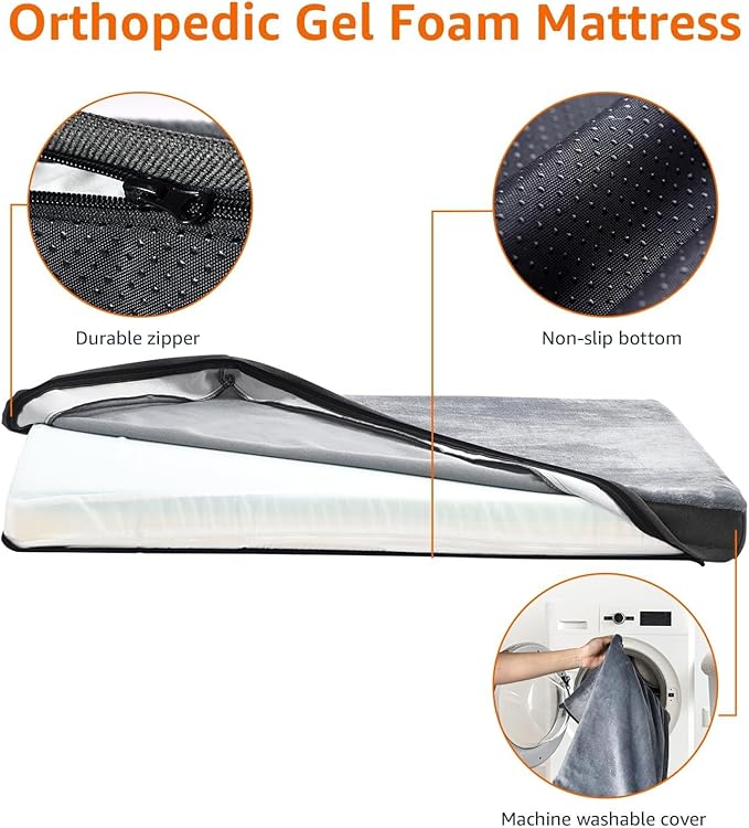 Amazon Basics Dog Bed with Cooling Gel Memory Foam, Pressure-Relief Support for Dogs up to 90lbs, Non-Slip Bottom, Machine Washable Cover, Extra Large Sized (41" x 29"), Grey