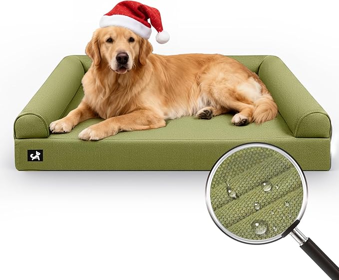 Sytopia 42in Chew Proof Dog Beds for Large Sized Dogs, Waterproof Egg Crate Foam XL Orthopedic Pet Bed with Removable Washable Cover, Non-Slip Bottom, Supports up to 100 lbs for Senior Pet, Green