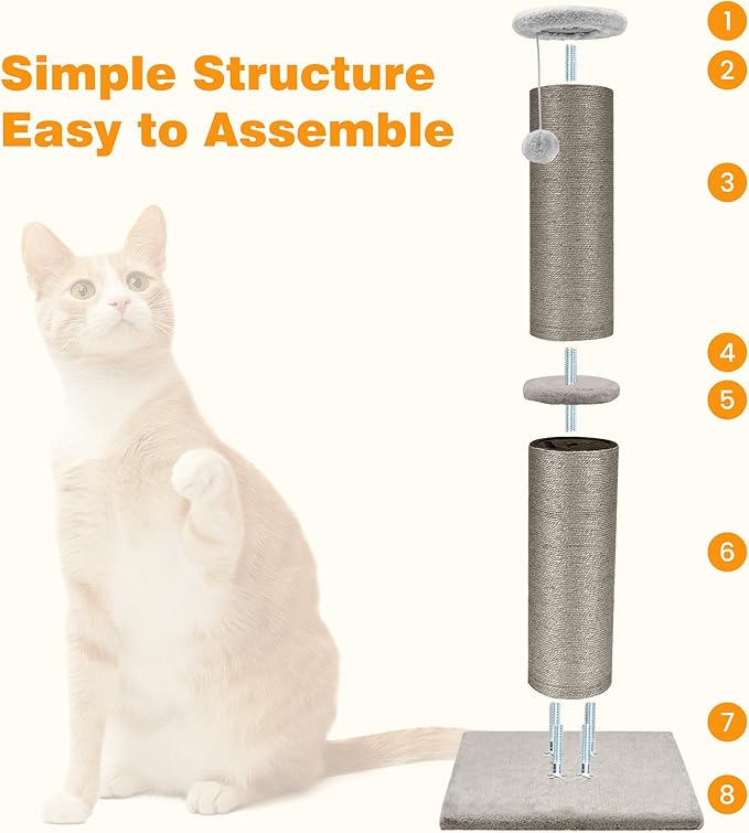 PAWSCRAT Cat Scratching Post 32 Inch High, 5.5 Inch Large Diameter Natural Sisal Cat Scratch Post, Scratch-Resistant and Durable Tall Cat Scratcher for Indoor Cats, Protect Your Furniture, Gery