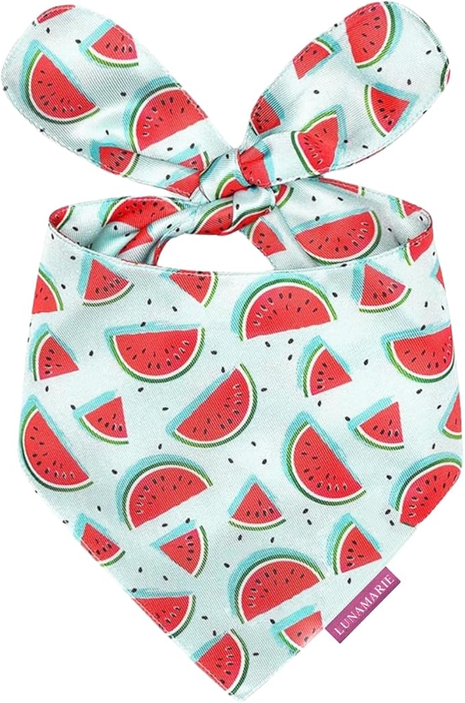 LunaMarie - Luxury Dog Bandanas - Cute Watermelon Design | Premium & Soft Fabric | 100% Handmade Custom Adjustable Shape Dual Layered Small, Medium, Large Cat Scarf (Watermelon, Large)