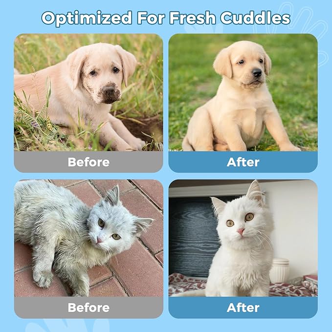 Vannon Extra Thick Pet Bathing Wipes for Dogs & Cats, Cleaning & Odor-Controlling Grooming Gloves, Nourish Fur Glove Wipes for Daily Care and Traveling, Rinse Free, Unscented, 2 Pack, 12 PCS