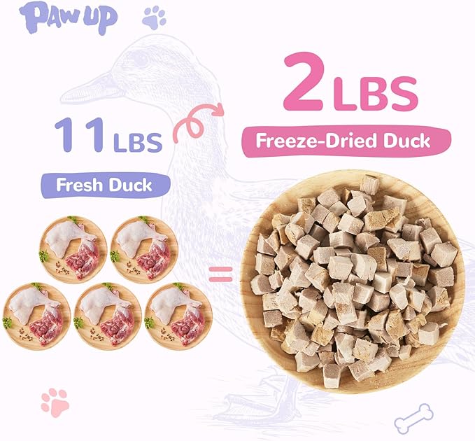PAWUP Freeze Dried Duck Treats for Cats Dogs, Rawhide Free Freeze-Dried Raw Food Topper, High Protein, Gluten&Grain Free, 4.6oz