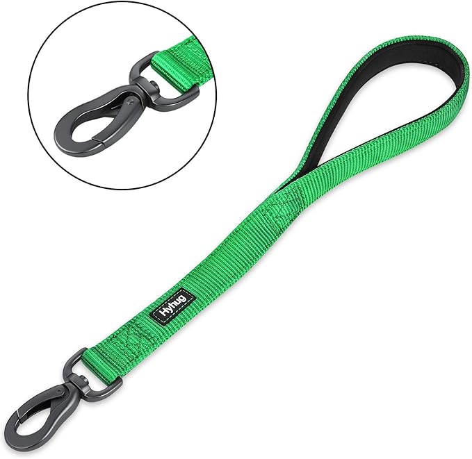 Hyhug Pets Upgraded Traffic Nylon 18 Inch Short Leash with Soft Neoprene Lined Handle for Medium Large Giant Breeds Dogs, Daily Use Walking and Professional Training. (18 Inches, Lime Green)