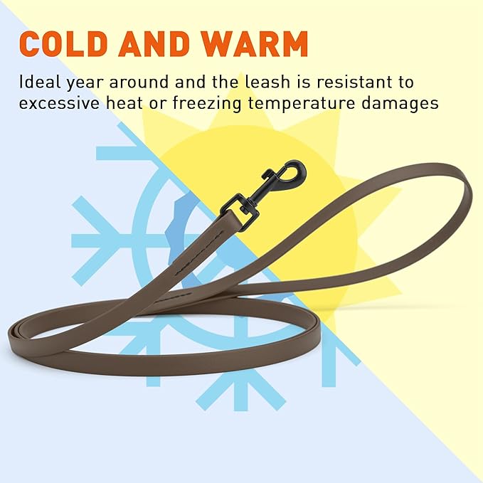 Dogline Biothane Waterproof Dog Leash Strong Coated Nylon Webbing with Black Hardware Odor-Proof Easy to Clean High Performance for Small or Large Dogs Made in USA 4 or 6 ft Lead, Dark Chocolate Brown