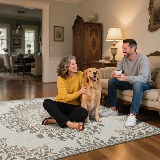 FXW Washable Pee Pads for Dogs, Puppy Pads with Super Absorbent, Specifically Designed for FXW Rollick/Homeplus 24 inch 6 Panels Dog Pen, 39" x 63" Rectangle, Boho, 1 Pack