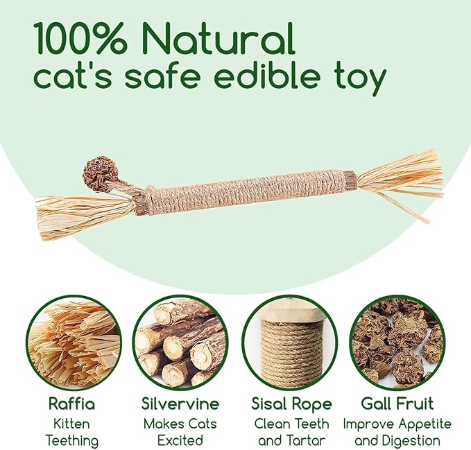 Silvervine Sticks Catnip Rope Toys Set for Cats Teeth Cleaning,Cat Chew Toys,Kitten Dental Care Toys for Indoor Cats to Promote Oral & Dental Health