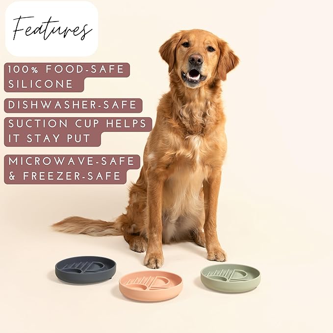 Should We Go? Slow Feeder for Dogs & Puppies, The Slowdown Bowl Silicone Slow Eating, Modern Lick Mat Design, Reduces Gulping, Fits 2 Cups, 7.5” Across x 1.5” Tall, Mealtime Challenge, Medium-Blush