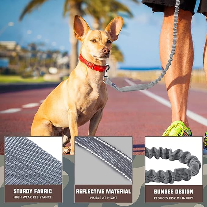 AUROTH Dog Leash Large Dogs, Heavy Duty Dog Leash Bungee, No Pull Leashes for Shock Absorption, Grey Dog Training Leashes for Medium Large Breed Dogs 6FT/4.5FT, 2 Padded Handles