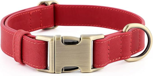 Plutus Pet Genuine Leather Dog Collar – Adjustable Pet Collar with Quick Release Metal Buckle, Soft Real Leather for Small Medium Large Dogs, Heavy Duty & Skin-Friendly (Red, M)