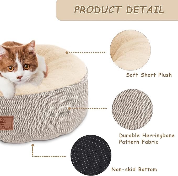 WINDRACING Cat Beds for Indoor Cats, Dog Bed for Small Dogs Breeds, Soft Kennel Bed, Comfy Durable Pet Sleeping Bed, Washable Roun Cat Bed & Non-Slip Bottom, Size 20" L x 20" W x 7" Th