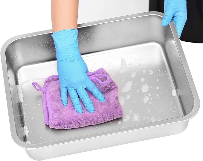 Kichwit Stainless Steel Cat Litter Box, Kitten Litter Tray, Metal Cat Litter Pan, Non Stick Smooth Surface, Easy to Clean (17.5" L x 13.5" W x 4" H)