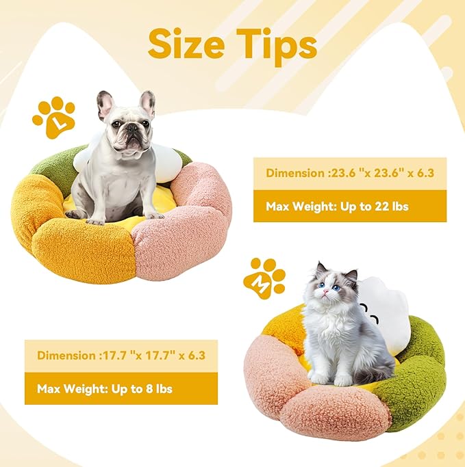 Cute Flower Cat Bed with Cloud Pillow,Calming Donut Bed for Indoor Kittens Washable Fluffy Cat Sleeping Nest Anti-Slip Bottom for Small Pet Kitten