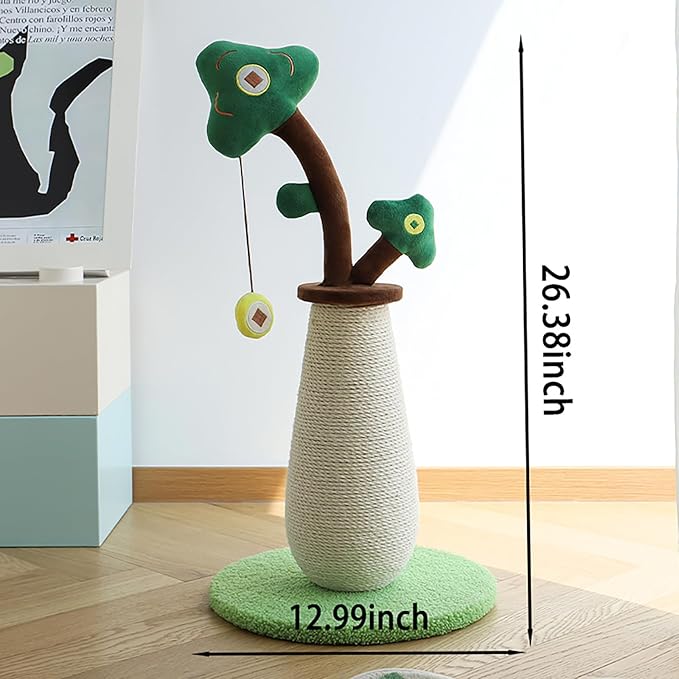 Cat Scratching Post, 26.4 Inches with Sisal & Hanging Ball, Scratching Post with Stable Soft-Touch Base, Cat Scratchers for Indoor Adult Cats