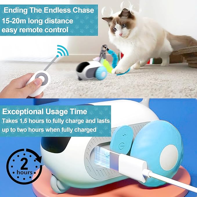 BABORUI 3.0 Upgraded Interactive Cat Toy with 2-Speed Remote Control, Automatic Toys for Indoor Cats
