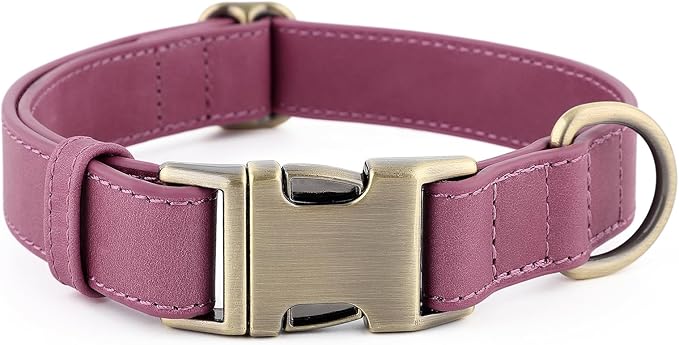 Plutus Pet Genuine Leather Dog Collar – Adjustable Pet Collar with Quick Release Metal Buckle, Soft Real Leather for Small Medium Large Dogs, Heavy Duty & Skin-Friendly (Purple, L)