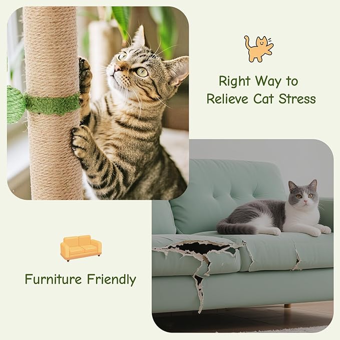 Sweetcrispy 33" Cat Scratching Post for Indoor Cats, Cat Scratcher Scratching Posts with Dangling Ball for Adult, Palm Tree Cat Scratch Post for Kittens, Green