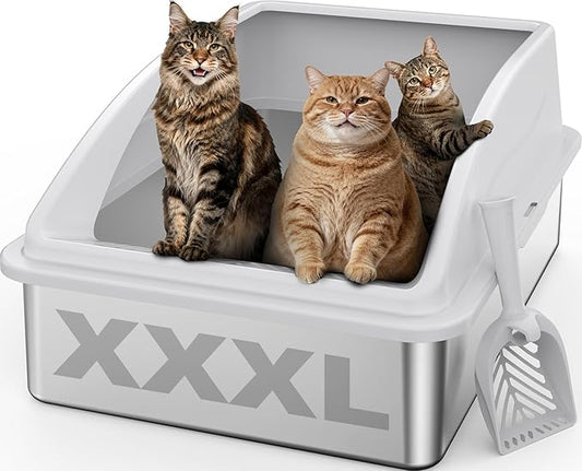 Stainless Steel Litter Box Extra Large for Big Cats and Multi-Cats | Jumbo Extra Large Metal Cat Box with High Sided Lid, Anti-Urine Leakage, Non-Stick,Include Litter Scoop