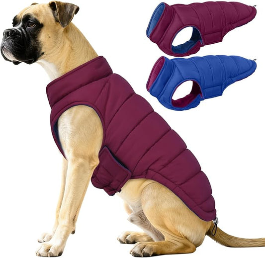 QBLEEV Reversible Dog Jacket for Large Dogs, Waterproof Windproof Winter Coat with Adjustable Hook & Loop Design, Lightweight Puffer Vest Keeps Dogs Warm & Dry, Purple, XL – Fits Pitbull, Boxer