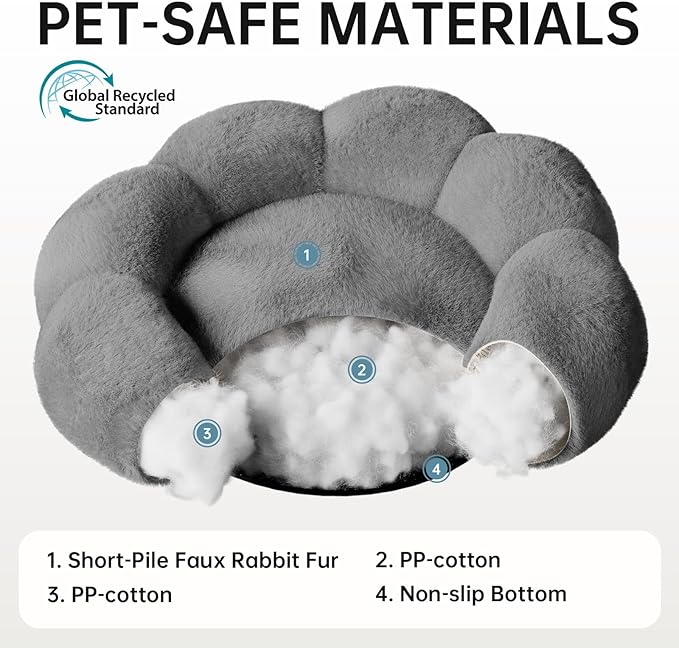 OhGeni 27 inches Calming Donut Dog & Cat Bed for Medium Pets, Warming Comfort Fluffy Short Pile Fur, Durable Machine Washable Round Bed, Cute Round Bed for Puppy and Kitten, Dark Gray
