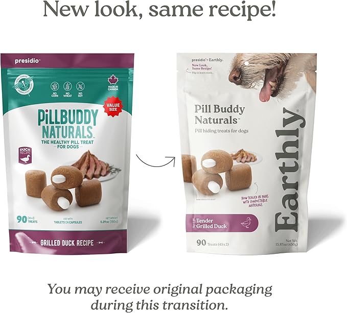 Earthly Pill Buddy Naturals - Duck (Chicken-Free) Pill Hiding Treats for Dogs - Pill Pocket for Any Size Medication - 90 Servings