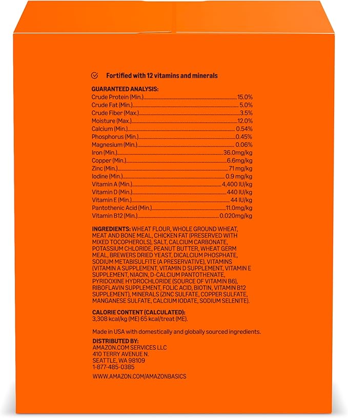 Amazon Basics Crunchy Dog Biscuits Peanut Butter Flavor Dog Treats 5 lb. Box