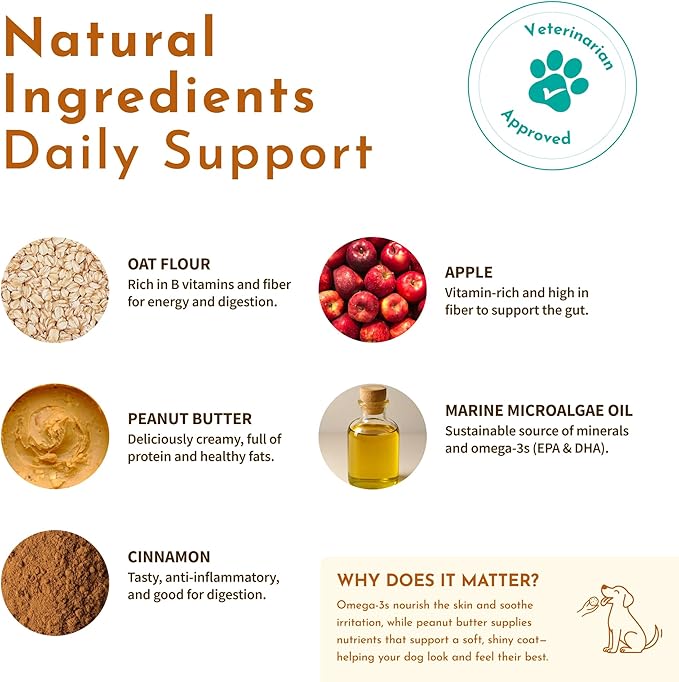 PawCo Dog Treats, Skin & Coat – Supports Skin Barrier & Coat Shine – Crunchy Dog Cookies with Omega-3 & DHA, Peanut Butter & Apple – Functional & Healthy Rewards for Dogs – Magic Cookie – 8.8oz