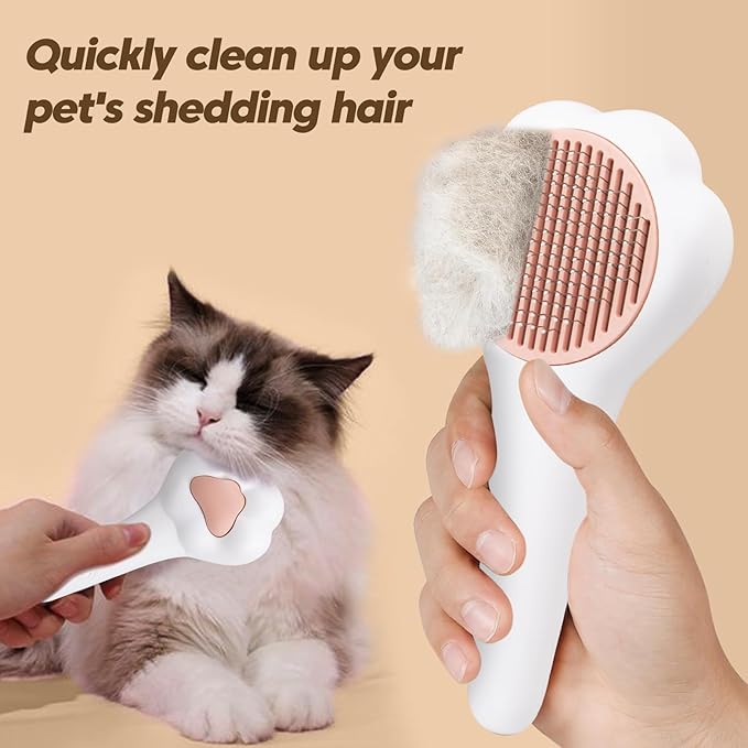 Self-Cleaning Cat Brush for Shedding with Cat Nail Clipper 2-Piece Set,Cat Brushes for Indoor Cats and Cat Nail Trimmer with Safety Guard Protective,Pet Grooming Kit for Cats and Dogs