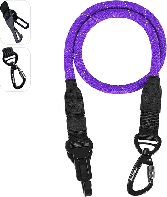 PetBonus Dog Seat Belt for Car, Durable Rope Dog Car Harness Seatbelt for Vehicle, Pet Tether Safety Restraint with Heavy Duty Buckle Hook Latch Lockable Clip for Small Medium Large Breeds (Purple)