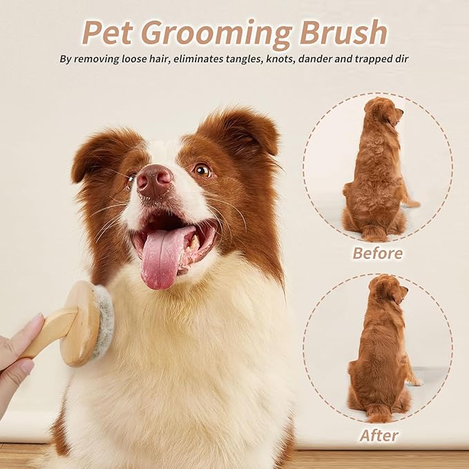 3 Pcs Dog Slicker Brush for Shedding & Long Hair - Detangling Grooming Brush for Doodles, Poodles, Goldendoodles & Cats, Comb Set with Wooden Handle for Mats & Tangles
