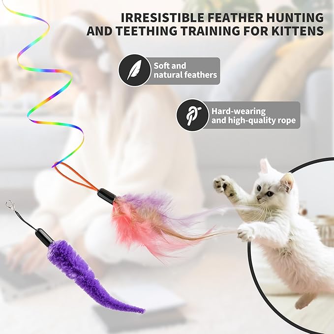 Interactive Cat Toys for Indoor Cats, Automatic Hanging Door Feather Toy Mouse & Ribbon Wand Teaser,USB-Rechargeable Self Play Chase Exercise Feather Toys for Bored Indoor Adult & Kitten Cats
