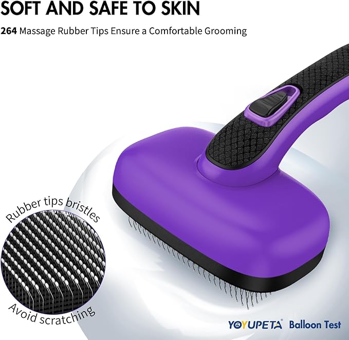 Dog Brush Kit - Self-Cleaning Slicker Brush with Bath Brush & Undercoat Rake | Deshedding Tools for Large - Small Dogs & Cats, Professional 3-in-1 Pet Grooming Set for Heavy Shedding, Purple