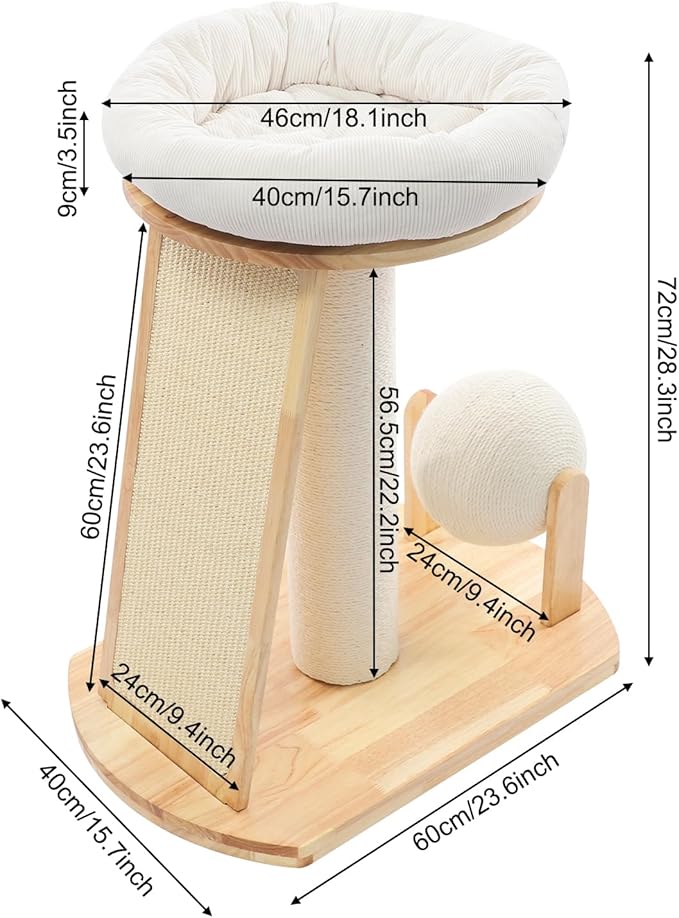 Wood Cat Tree Tower with Scratching Posts, Modern Natural Wood Cute Multifunctional Cat Tree Tower, Cat Scratcher & Resting Platform, Multifunctional Cat Tree for Indoor Cats (01 Style)