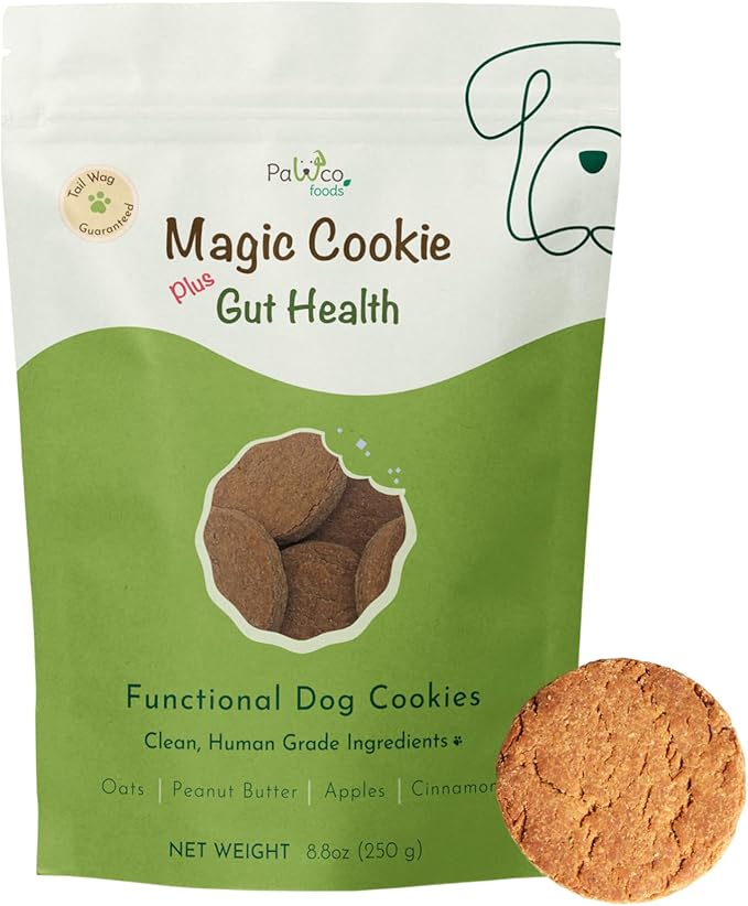 PawCo Dog Treats, Gut Health – Supports Digestion & Sensitive Stomachs – Crunchy Dog Cookies with Postbiotics, Peanut Butter & Apple – Functional & Healthy Rewards for Dogs – Magic Cookie – 8.8oz