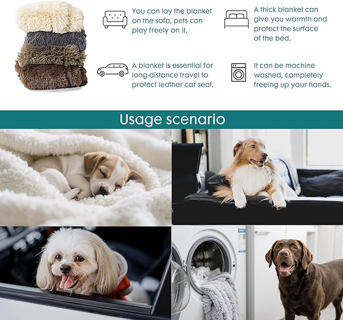 gogobunny Waterproof Dog Blanket for Large Dogs, Cats, Puppy, Reversible Faux Fur Pet Throw Blanket, Washable, Calming Furniture Protection for Sofa Bed (50x60 Inch (Pack of 1), Stone)