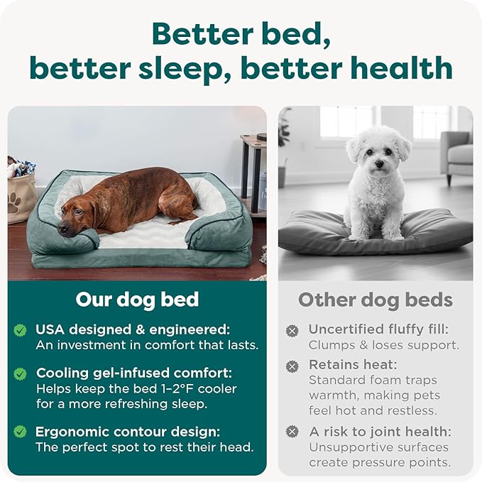 FurHaven Cooling Gel Dog Bed for Large Dogs, Comfort Sofa Bed with Cool Gel-Top Foam and a Solid Orthopedic Foam Base for Joint Support, Washable Cover, Jumbo XL, Plush & Velvet, Celadon Green