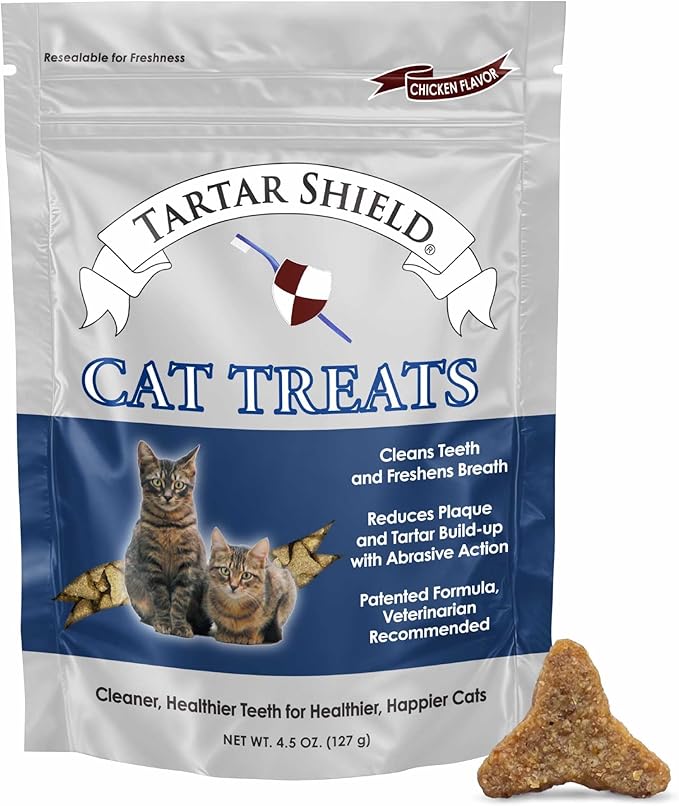 Tartar Shield Cat Treats | Daily Dental Treats | Cleans Teeth & Gums Fresh Breath Natural Oral Health Support | Wholesome & All-Natural Bites | USA Made | Tasty Chicken Flavor