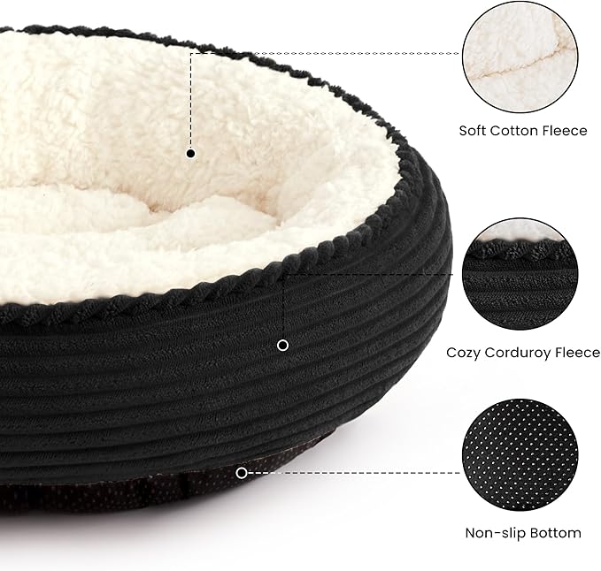 Love's cabin Round Donut Cat and Dog Cushion Bed, 25in Pet Bed for Small or Medium Dogs, Anti-Slip & Water-Resistant Bottom, Soft Durable Fabric Pet Beds, Washable Calming Cat Bed Black Stripe