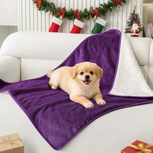 Smiry Waterproof Dog Bed Blanket, Leakproof Pet Throw Blanket for Bed Couch Sofa, Reversible Sherpa Fleece Furniture Protector Cover for Small Medium Large Dogs Cats (Purple, 32x40 inches)