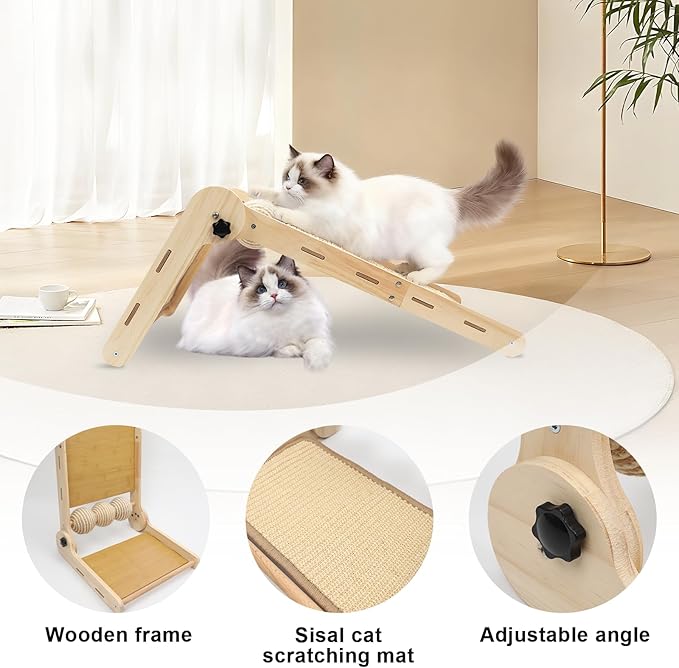 L Shaped Cat Scratching Post, 23.2" Tall Sisal & Wooden Base Cat Scratcher Board for Indoor Cats, Sturdy Vertical Cats Scratching Pad Protects Furniture