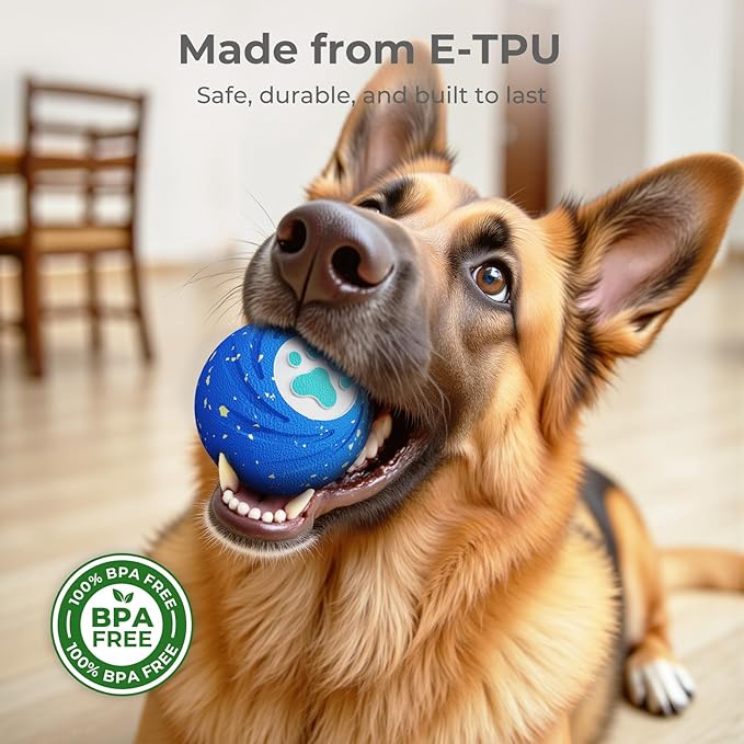 Lovkid Smart Interactive Dog Toys Ball - Durable E-TPU Material for Aggressive Chewers, 3 Play Modes to Keep Them Busy, Pet Gift for Medium and Large Dogs, Indoor & Outdoor Use (Blue)