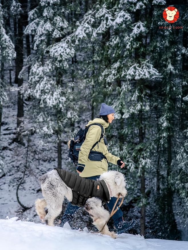 SPACE LION Dog Puffer Jacket, Down Winter Coat, Durable Outdoor Coat for Cold and Windy Conditions, Lightweight & Adjustable Fit Coats for Large Dogs, (Onyx Black,Size28/4XL)