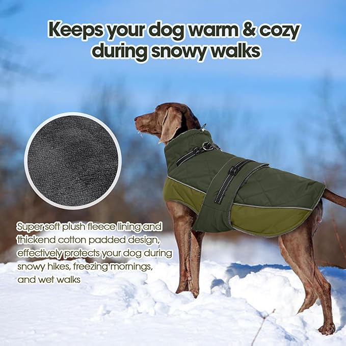 QBLEEV Warm Dog Jacket - Reflective, Adjustable Winter Coat with Turtleneck for Cold Weather, Waterproof Fleece Snowsuit for Small, Medium, Large Dogs